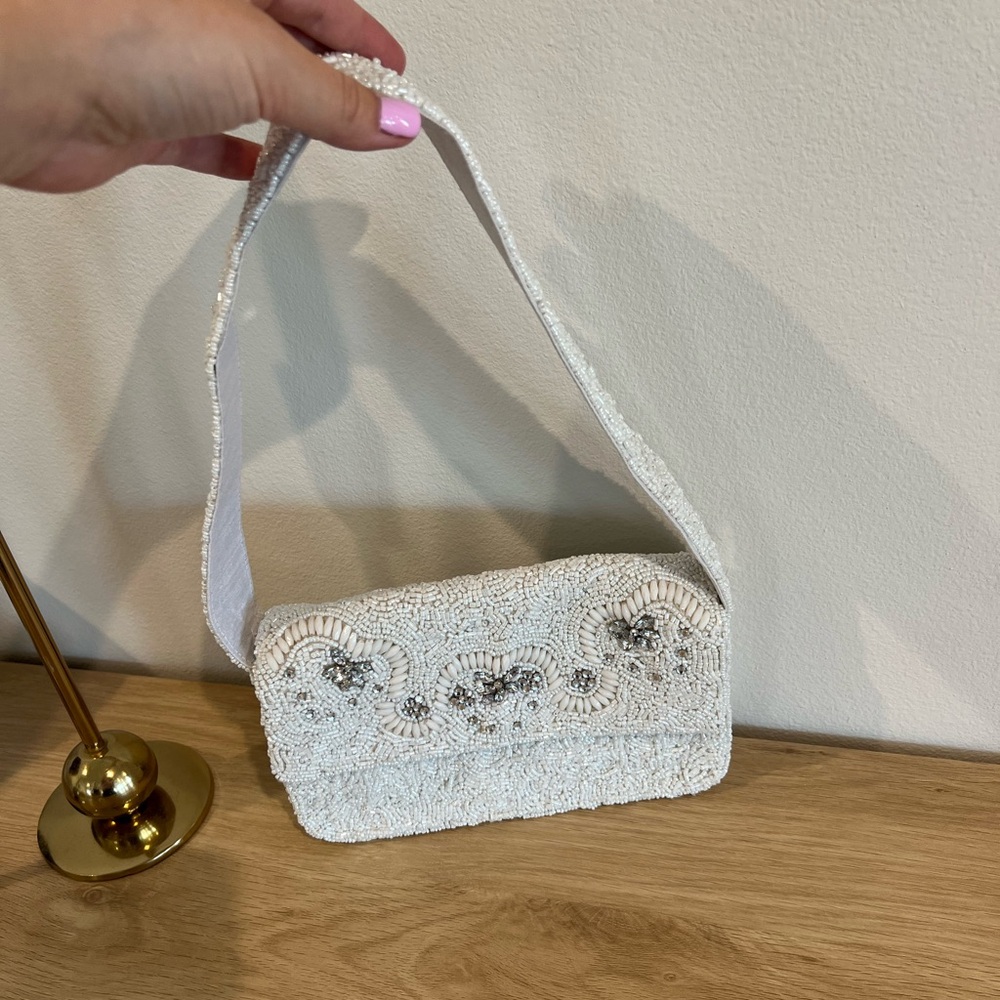 Lulu white beaded shoulder bag